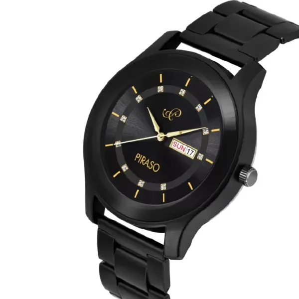 Piraso D&D C22 Watch, Crystal Studded Black Dial, Analog Watch for Men