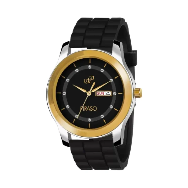 Piraso D&D C22 black dial men's watch with crystal studs