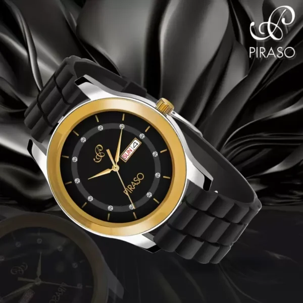 Piraso D&D C22 black dial men's watch with crystal studs