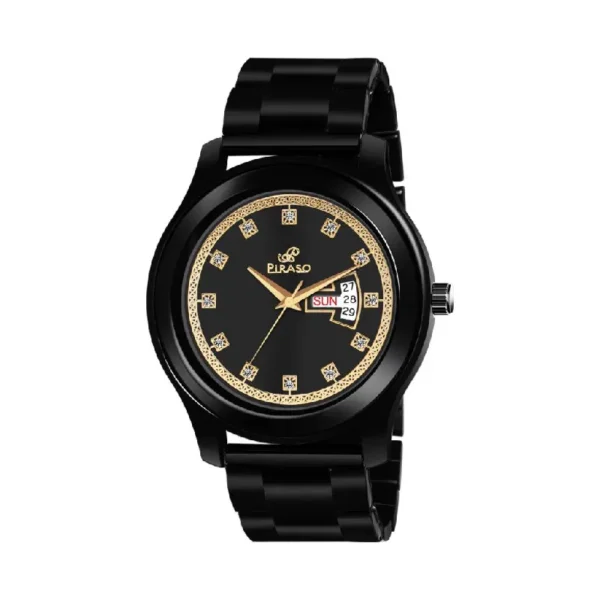 Piraso black analog watch, Piraso D&D C24 men's watch, stylish black stainless steel watch