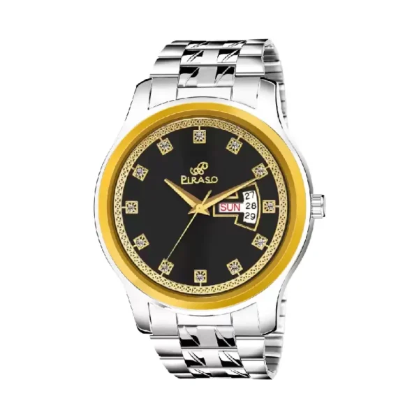Piraso men's watch, black golden dial, silver chain watch, Piraso D&D C24.