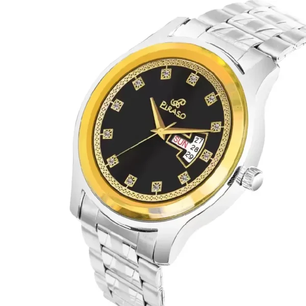 Piraso men's watch, black golden dial, silver chain watch, Piraso D&D C24.