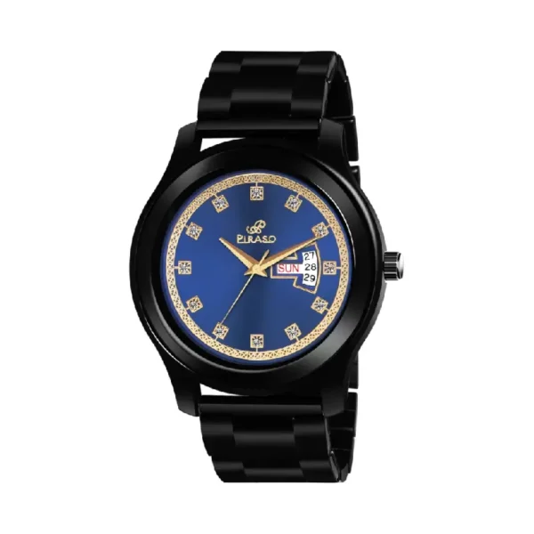 Piraso D&D C24 blue dial men's watch, stylish black chain watch for men.