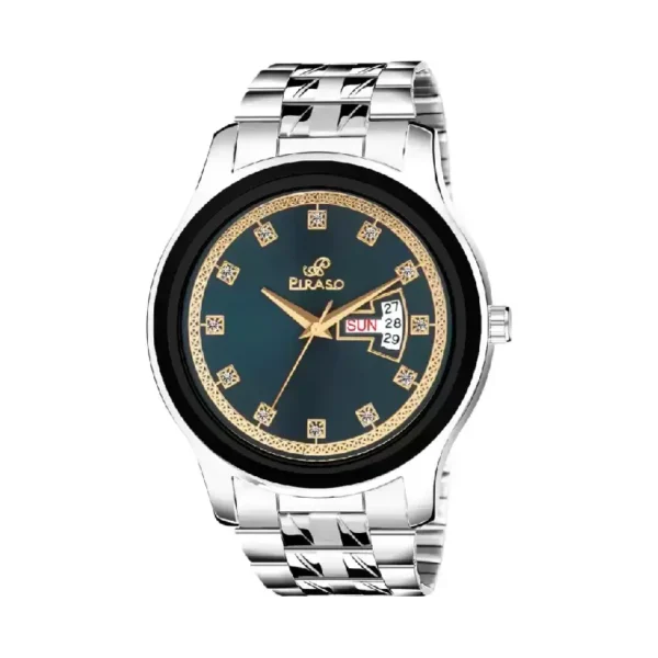 Piraso D&D C24 men's turquoise dial silver chain analog watch.