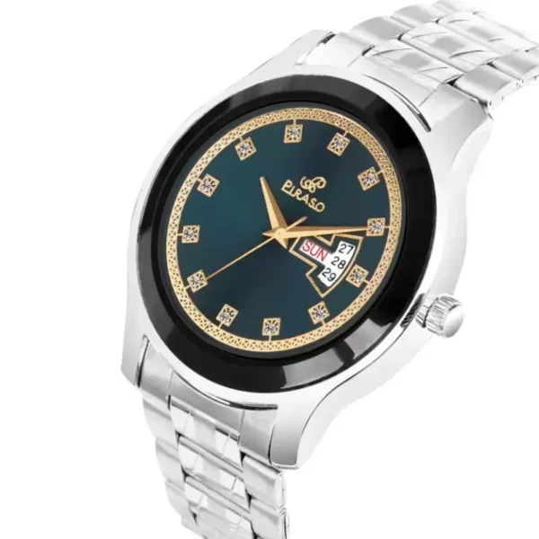 Piraso D&D C24 men's turquoise dial silver chain analog watch.