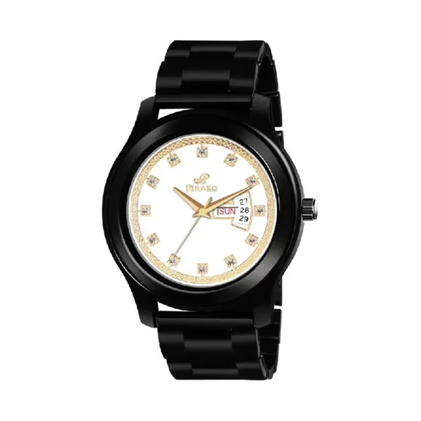 Piraso D&D C24 men's analog watch, white dial black chain, stylish men's watch