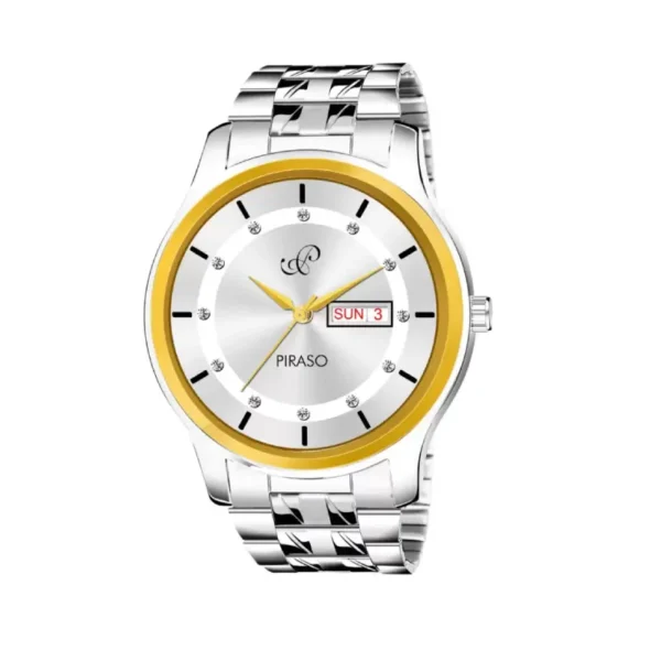 Piraso D&D C22 men's silver chain analog watch with gold-silver dial