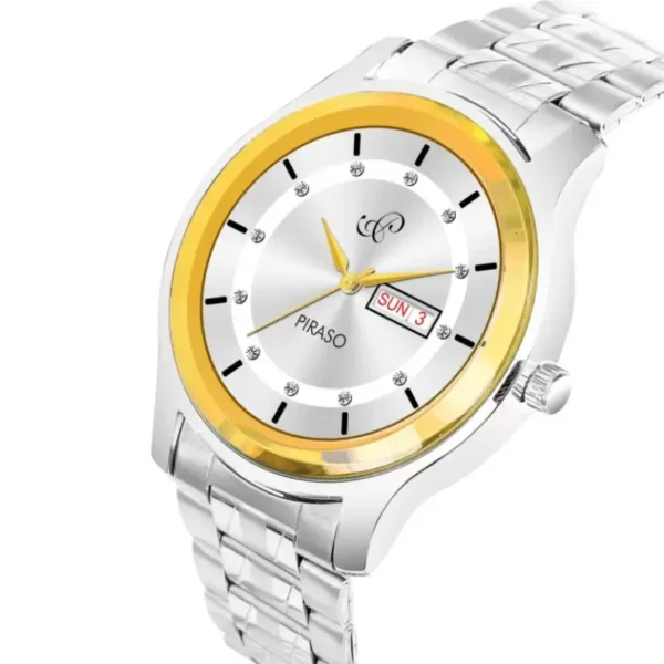Piraso D&D C22 men's silver chain analog watch with gold-silver dial