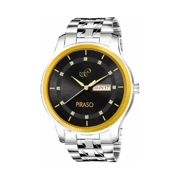 Piraso D&D C22 men's silver chain watch, golden black dial analog watch