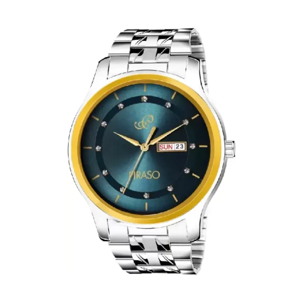 Piraso D&D C22 men's silver chain watch golden blue dial