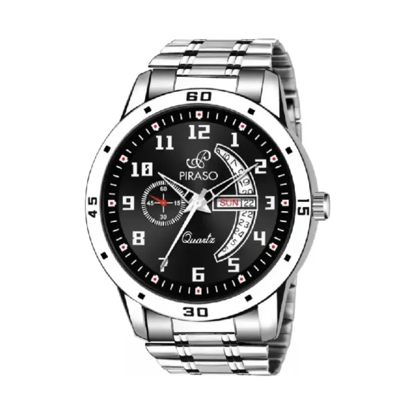 Piraso PR2727 men's silver stainless steel analog watch black dial