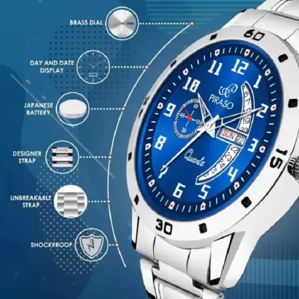 Piraso men's silver analog watch, PR2727 blue dial