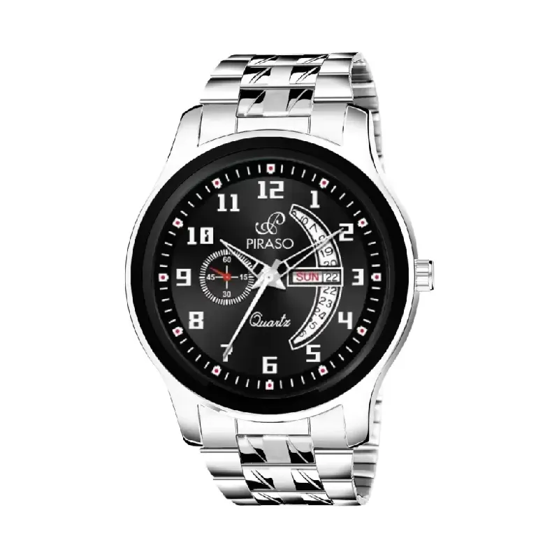Piraso PRCG 2828 men's watch black dial silver chain