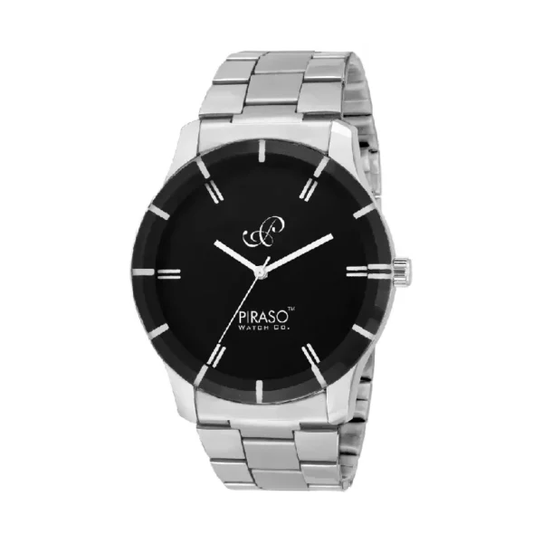 Piraso PWC9111 men's silver chain strap watch, Black dial analog watch
