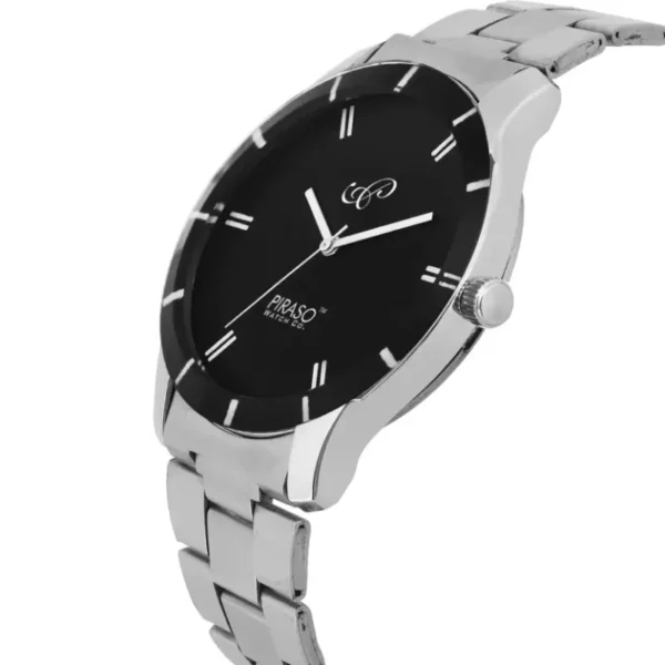 Piraso PWC9111 men's silver chain strap watch, Black dial analog watch