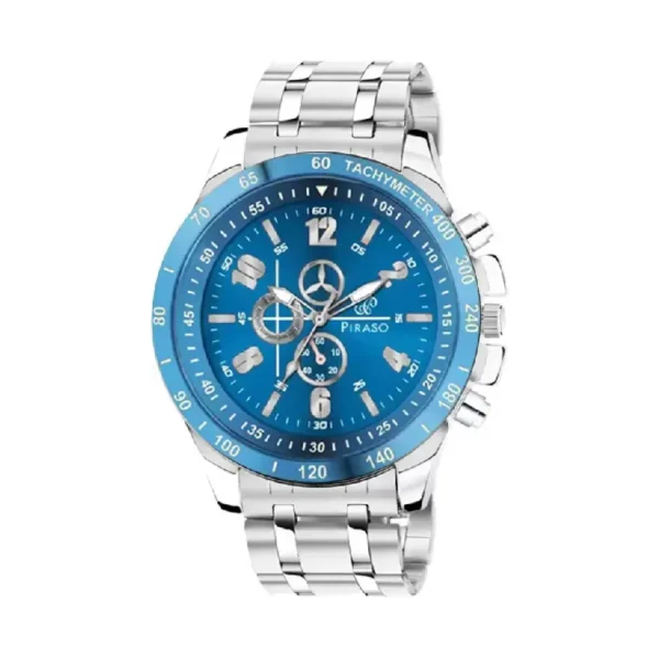 Piraso RSSL 2024 Watch, Blue Dial Analog Watch, Silver Chain Watch, Men's Stainless Steel Watch