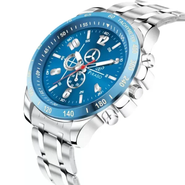 Piraso RSSL 2024 Watch, Blue Dial Analog Watch, Silver Chain Watch, Men's Stainless Steel Watch